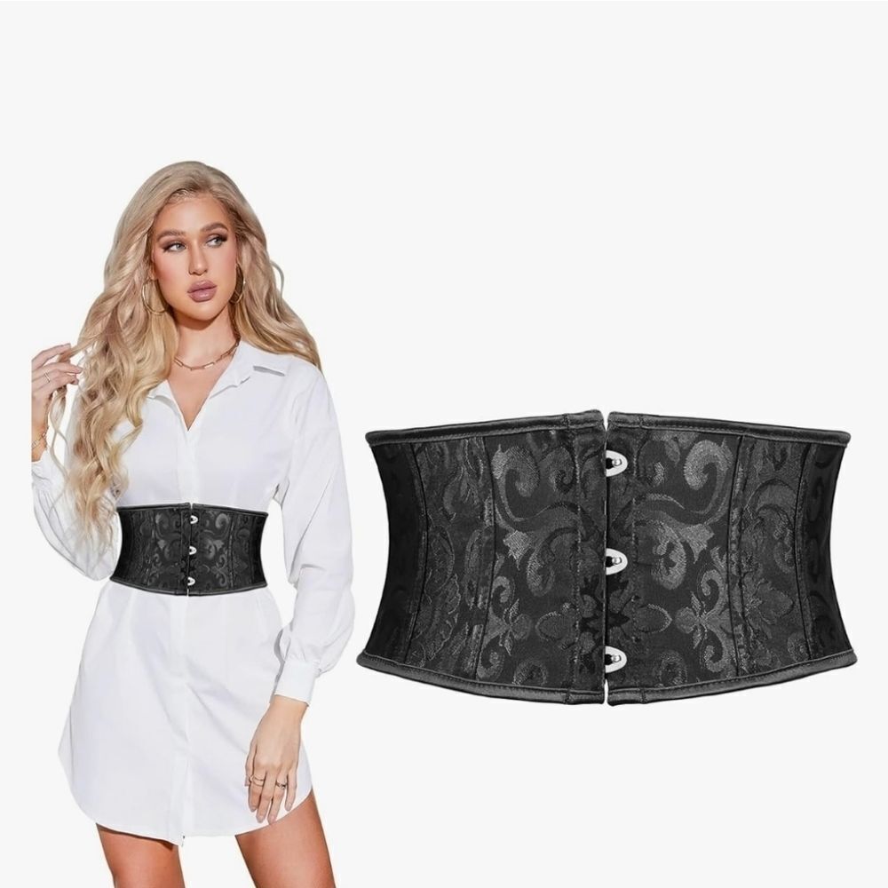 NWT SUOSDEY Jacquard Underbust Boned Lace Up Bustier Waist Shaper Belt Corset XL